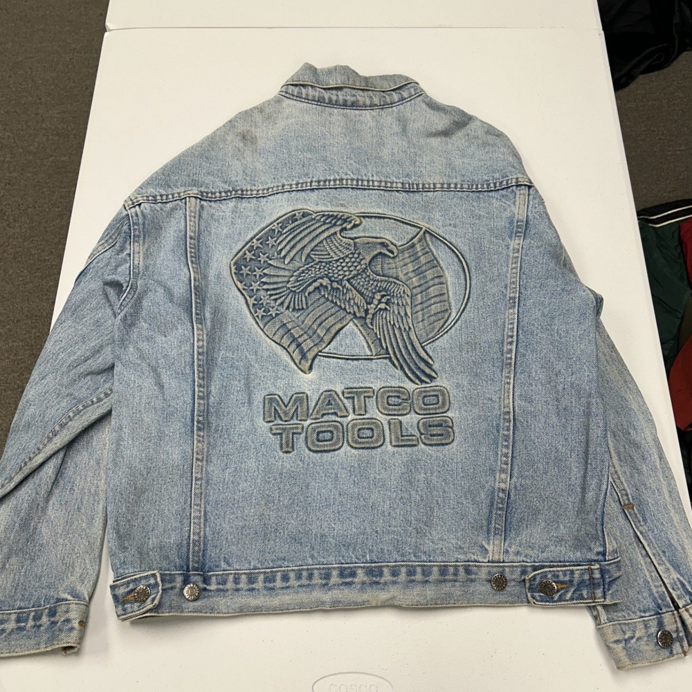 Matco Tools Denim Jacket Men Large Blue Vintage Embossed Eagle Made In USA